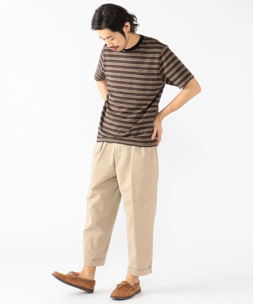 BEAMS PLUS（ビームスプラス）の「BEAMS PLUS / マルチカラー ボーダー ポケットTシャツ（Tシャツ/カットソー・メンズ・サックスブルー/ブラウン/ホワイト/ブラック/オレンジ・XL/S/M/L）」の9枚目の写真