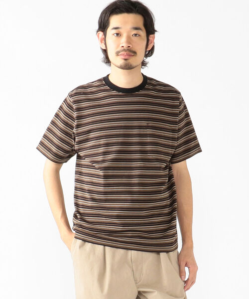 BEAMS PLUS（ビームスプラス）の「BEAMS PLUS / マルチカラー ボーダー ポケットTシャツ（Tシャツ/カットソー・メンズ・サックスブルー/ブラウン/ホワイト/ブラック/オレンジ・XL/S/M/L）」の17枚目の写真