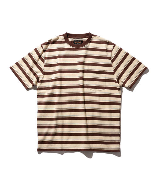 BEAMS PLUS（ビームスプラス）の「BEAMS PLUS / マルチカラー ボーダー ポケットTシャツ（Tシャツ/カットソー・メンズ・サックスブルー/ブラウン/ホワイト/ブラック/オレンジ・XL/S/M/L）」の20枚目の写真