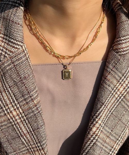 セール】blackdia ocean ジルコニアステンレスイニシャルネックレス