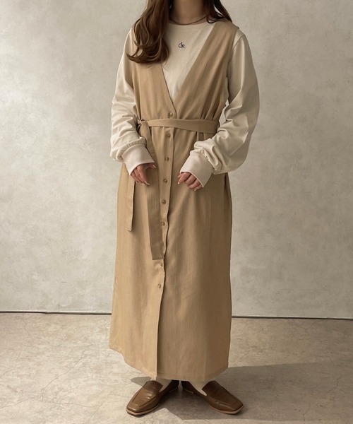 apres jour clair（アプレジュールクレア）の「【apres jour clair】２WAYロングジレワンピース【ZOZOTOWN限定アイテム】（ワンピース・レディース・ライトベージュ/ベージュ・フリー/X-LARGE）」の18枚目の写真