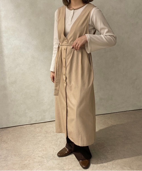 apres jour clair（アプレジュールクレア）の「【apres jour clair】２WAYロングジレワンピース【ZOZOTOWN限定アイテム】（ワンピース・レディース・ライトベージュ/ベージュ・フリー/X-LARGE）」の3枚目の写真