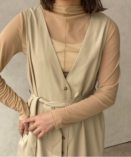 apres jour clair（アプレジュールクレア）の「【apres jour clair】２WAYロングジレワンピース【ZOZOTOWN限定アイテム】（ワンピース・レディース・ライトベージュ/ベージュ・フリー/X-LARGE）」の6枚目の写真