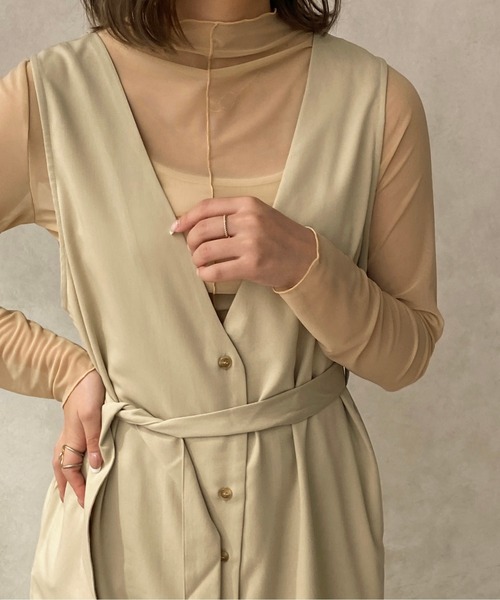 apres jour clair（アプレジュールクレア）の「【apres jour clair】２WAYロングジレワンピース【ZOZOTOWN限定アイテム】（ワンピース・レディース・ライトベージュ/ベージュ・フリー/X-LARGE）」の7枚目の写真