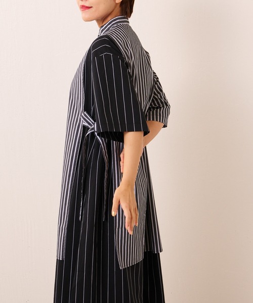 美品 スミスタイル サイドプリーツ ストライプシャツ ブルー イアパピヨネ サイドLINEストライプシャツ 416974 | BlueOnionStore