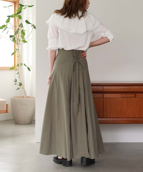 archives（アルシーヴ）の「麻調バックレースアップスカート（スカート・レディース・ブラック/ベージュ/オレンジ/グリーン/ブラウン・MEDIUM）」の4枚目の写真