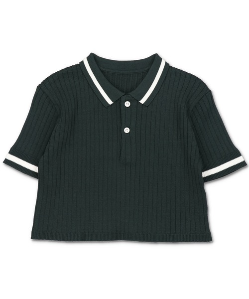 SPINNS（スピンズ）の「ショート丈 ラインニットポロシャツ（ポロシャツ・レディース・オレンジ/グリーン/ホワイト×ブラック/ブラック×ホワイト・ONESIZE）」の4枚目の写真