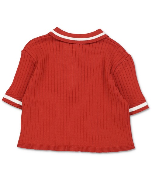 SPINNS（スピンズ）の「ショート丈 ラインニットポロシャツ（ポロシャツ・レディース・オレンジ/グリーン/ホワイト×ブラック/ブラック×ホワイト・ONESIZE）」の7枚目の写真