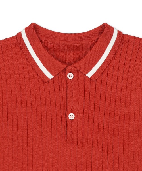 SPINNS（スピンズ）の「ショート丈 ラインニットポロシャツ（ポロシャツ・レディース・オレンジ/グリーン/ホワイト×ブラック/ブラック×ホワイト・ONESIZE）」の8枚目の写真