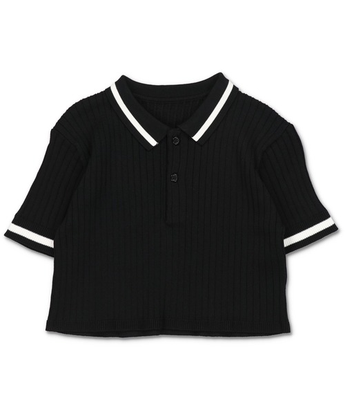 SPINNS（スピンズ）の「ショート丈 ラインニットポロシャツ（ポロシャツ・レディース・オレンジ/グリーン/ホワイト×ブラック/ブラック×ホワイト・ONESIZE）」の5枚目の写真