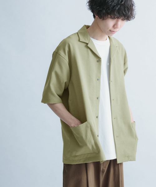 FORK&SPOON（フォークアンドスプーン）の「FORK&SPOON　オープンカラー5分袖シャツ（シャツ/ブラウス・メンズ・カーキ/イエロー/オフホワイト/ネイビー・4/5）」の5枚目の写真