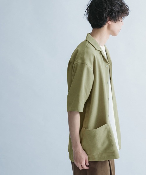 FORK&SPOON（フォークアンドスプーン）の「FORK&SPOON　オープンカラー5分袖シャツ（シャツ/ブラウス・メンズ・カーキ/イエロー/オフホワイト/ネイビー・4/5）」の6枚目の写真