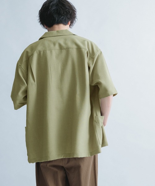 FORK&SPOON（フォークアンドスプーン）の「FORK&SPOON　オープンカラー5分袖シャツ（シャツ/ブラウス・メンズ・カーキ/イエロー/オフホワイト/ネイビー・4/5）」の7枚目の写真