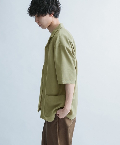 FORK&SPOON（フォークアンドスプーン）の「FORK&SPOON　オープンカラー5分袖シャツ（シャツ/ブラウス・メンズ・カーキ/イエロー/オフホワイト/ネイビー・4/5）」の8枚目の写真
