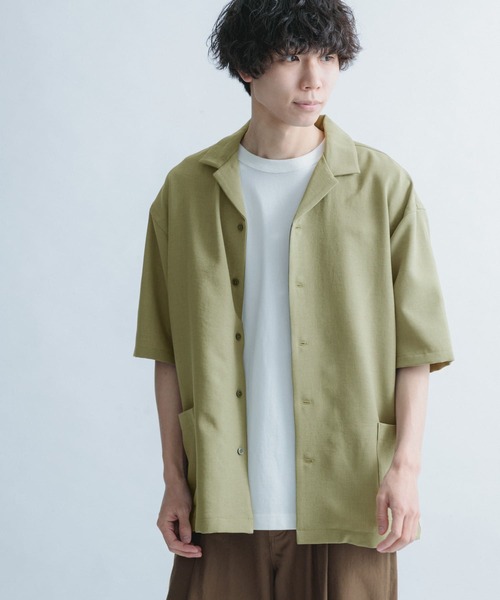 FORK&SPOON（フォークアンドスプーン）の「FORK&SPOON　オープンカラー5分袖シャツ（シャツ/ブラウス・メンズ・カーキ/イエロー/オフホワイト/ネイビー・4/5）」の9枚目の写真