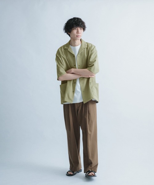 FORK&SPOON（フォークアンドスプーン）の「FORK&SPOON　オープンカラー5分袖シャツ（シャツ/ブラウス・メンズ・カーキ/イエロー/オフホワイト/ネイビー・4/5）」の10枚目の写真