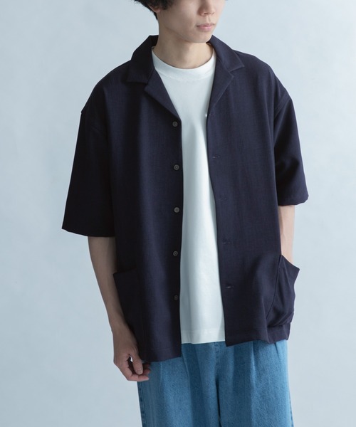 FORK&SPOON（フォークアンドスプーン）の「FORK&SPOON　オープンカラー5分袖シャツ（シャツ/ブラウス・メンズ・カーキ/イエロー/オフホワイト/ネイビー・4/5）」の4枚目の写真