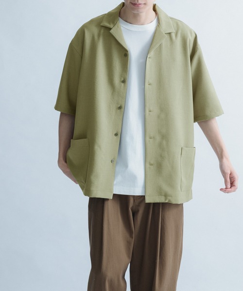 FORK&SPOON（フォークアンドスプーン）の「FORK&SPOON　オープンカラー5分袖シャツ（シャツ/ブラウス・メンズ・カーキ/イエロー/オフホワイト/ネイビー・4/5）」の3枚目の写真