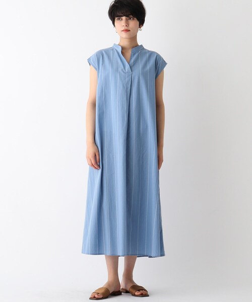 OPAQUE.CLIP（オペークドットクリップ）の「◆綿麻ストライプスキッパーワンピース（ワンピース・レディース・ブラウン系その他3/ブルー系7・40/38/36）」の12枚目の写真