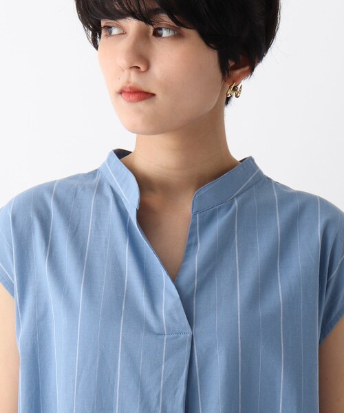 OPAQUE.CLIP（オペークドットクリップ）の「◆綿麻ストライプスキッパーワンピース（ワンピース・レディース・ブラウン系その他3/ブルー系7・40/38/36）」の7枚目の写真