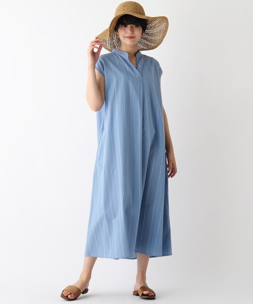 OPAQUE.CLIP（オペークドットクリップ）の「◆綿麻ストライプスキッパーワンピース（ワンピース・レディース・ブラウン系その他3/ブルー系7・40/38/36）」の15枚目の写真