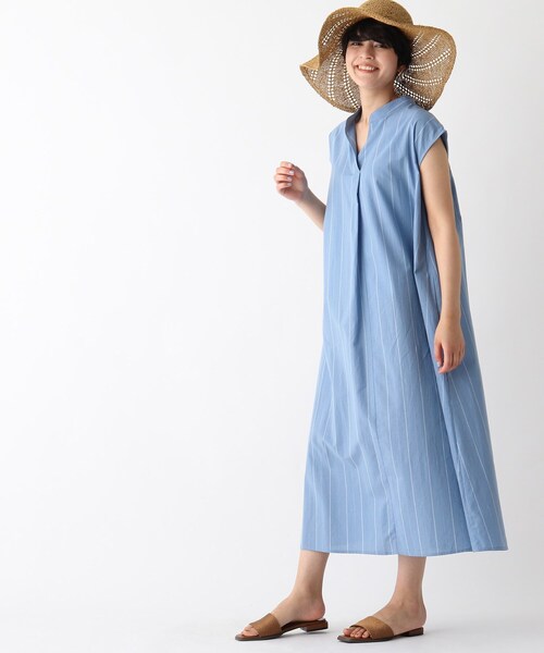 OPAQUE.CLIP（オペークドットクリップ）の「◆綿麻ストライプスキッパーワンピース（ワンピース・レディース・ブラウン系その他3/ブルー系7・40/38/36）」の17枚目の写真