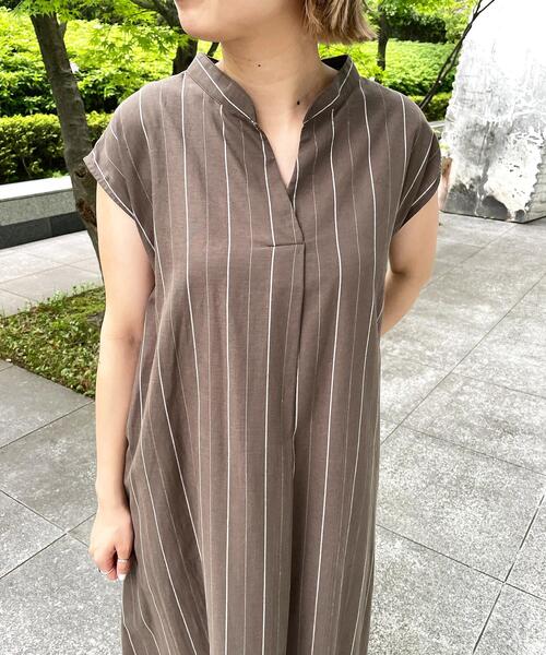 OPAQUE.CLIP（オペークドットクリップ）の「◆綿麻ストライプスキッパーワンピース（ワンピース・レディース・ブラウン系その他3/ブルー系7・40/38/36）」の19枚目の写真