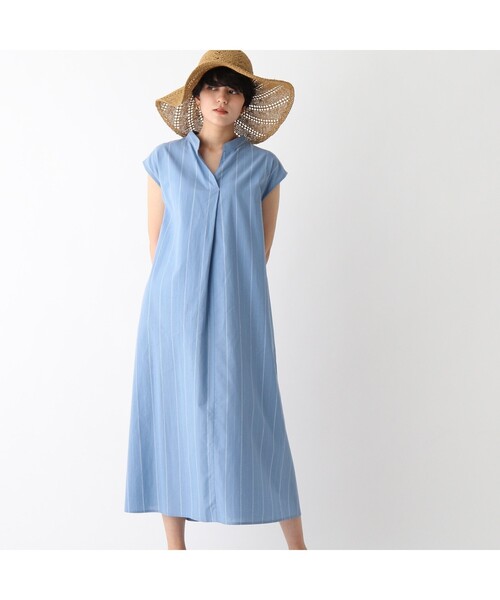 OPAQUE.CLIP（オペークドットクリップ）の「◆綿麻ストライプスキッパーワンピース（ワンピース・レディース・ブラウン系その他3/ブルー系7・40/38/36）」の20枚目の写真