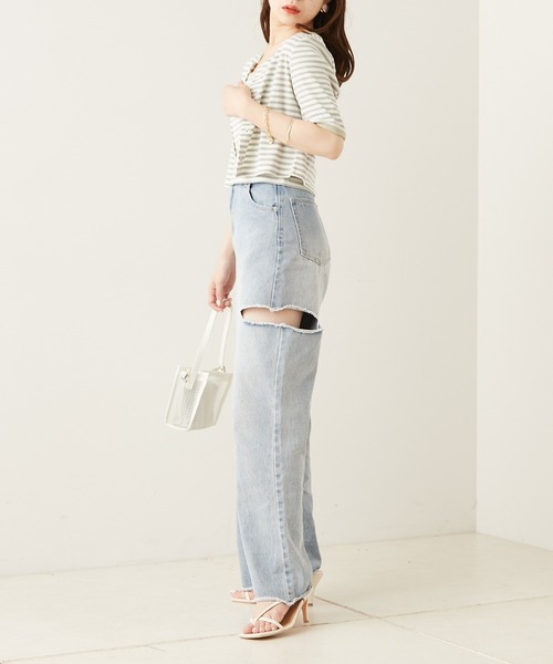 Chico（チコ）の「マルチボーダーショート丈カーディガン+キャミSET（カーディガン/ボレロ・レディース・ホワイト/ブラック/ミント/ピンク・FREE）」の21枚目の写真