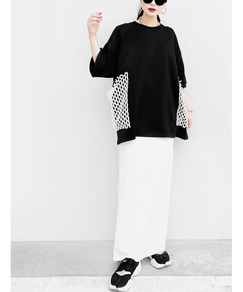 LVEU.(ラブユ.)の「Point mesh over T-shirt / ポイントメッシュオーバーTシャツ(Ai select)(Tシャツ/カットソー・レディース・ホワイト/ブラック・FREE)」の9枚目の写真