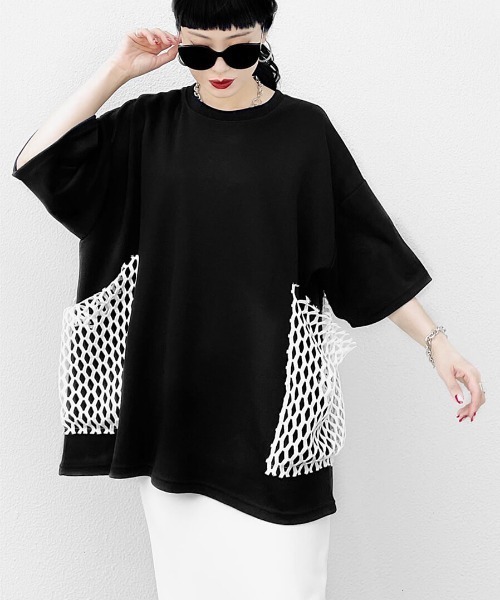 LVEU.(ラブユ.)の「Point mesh over T-shirt / ポイントメッシュオーバーTシャツ(Ai select)(Tシャツ/カットソー・レディース・ホワイト/ブラック・FREE)」の4枚目の写真