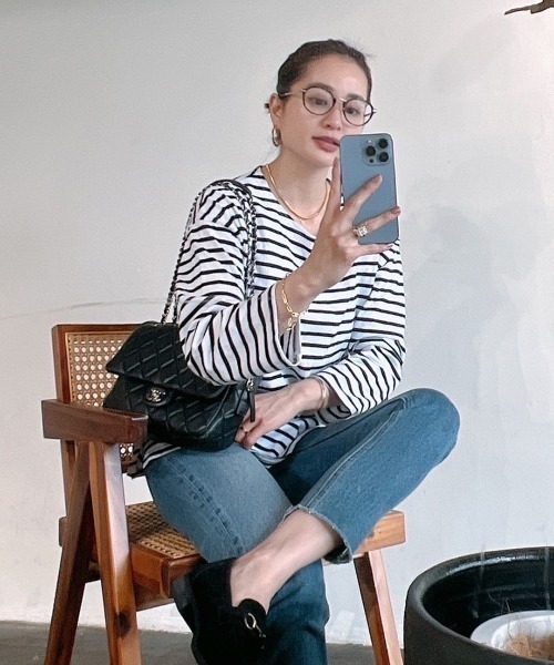 Vicente（ヴィセンテ）の「Border long tee（Tシャツ/カットソー・レディース・ブラック/パープル/ブルー・FREE）」の5枚目の写真