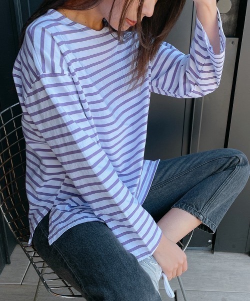 Vicente（ヴィセンテ）の「Border long tee（Tシャツ/カットソー・レディース・ブラック/パープル/ブルー・FREE）」の11枚目の写真