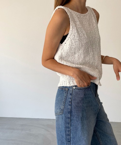 タンクトップ ノースリーブ El mar　コットンナイロンニットタンク レディース CANAL JEAN タンクトップ ノースリーブ El mar コットンナイロン