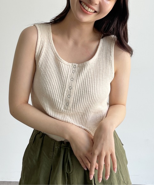 CPCM（シーピーシーエム）の「スラブテレコノースリタンク（タンクトップ・レディース・ブラック/ベージュ/アイボリー/マスタード・FREE）」の2枚目の写真