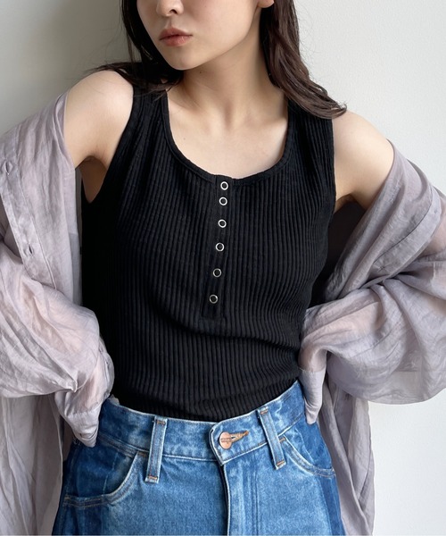 CPCM（シーピーシーエム）の「スラブテレコノースリタンク（タンクトップ・レディース・ブラック/ベージュ/アイボリー/マスタード・FREE）」の3枚目の写真