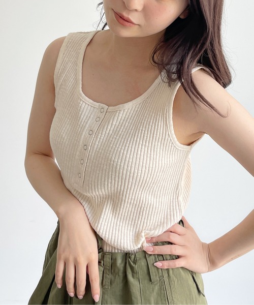 CPCM（シーピーシーエム）の「スラブテレコノースリタンク（タンクトップ・レディース・ブラック/ベージュ/アイボリー/マスタード・FREE）」の20枚目の写真