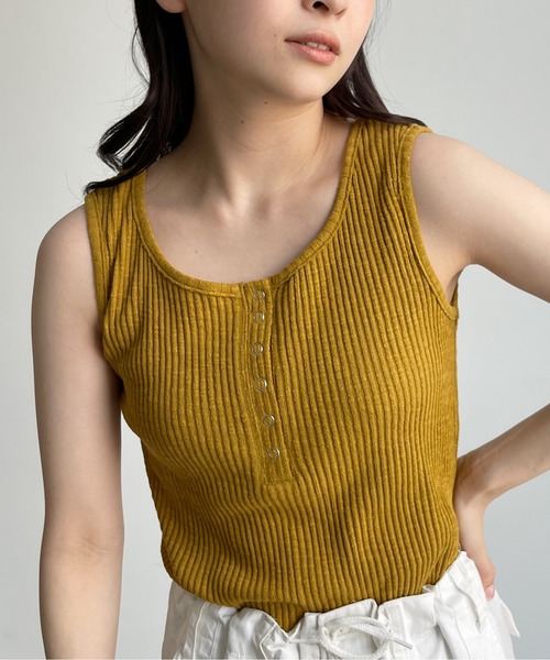 CPCM（シーピーシーエム）の「スラブテレコノースリタンク（タンクトップ・レディース・ブラック/ベージュ/アイボリー/マスタード・FREE）」の16枚目の写真