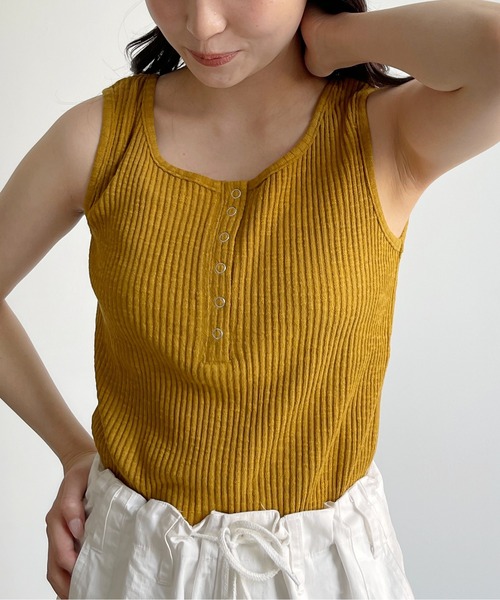 CPCM（シーピーシーエム）の「スラブテレコノースリタンク（タンクトップ・レディース・ブラック/ベージュ/アイボリー/マスタード・FREE）」の12枚目の写真