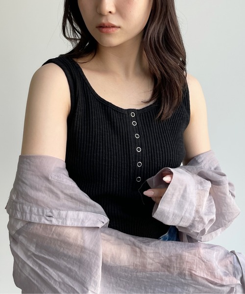 CPCM（シーピーシーエム）の「スラブテレコノースリタンク（タンクトップ・レディース・ブラック/ベージュ/アイボリー/マスタード・FREE）」の5枚目の写真