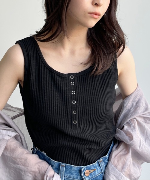 CPCM（シーピーシーエム）の「スラブテレコノースリタンク（タンクトップ・レディース・ブラック/ベージュ/アイボリー/マスタード・FREE）」の13枚目の写真