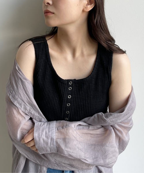 CPCM（シーピーシーエム）の「スラブテレコノースリタンク（タンクトップ・レディース・ブラック/ベージュ/アイボリー/マスタード・FREE）」の6枚目の写真