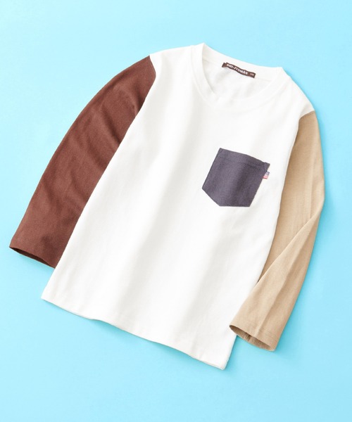 SHI-JYOMAN(シジョマン)の「SHI-JYOMAN / シジョマン レギュラーシルエット ポケ付き 無地 ロンTシャツ キッズ(Tシャツ/カットソー・キッズ・オフホワイト/ベージュ/ネイビー系/サックスブルー/ブラウン/ベージュ系/ブラウン系/ベージュ系1/ブラック/ホワイト系1/ダークグリーン/グレー系1/ネイビー/グリーン系/グレー系/ホワイト系/ブラック系/ピンク系/チャコール/杢グレー・110/160/150/140/120/130)」の3枚目の写真