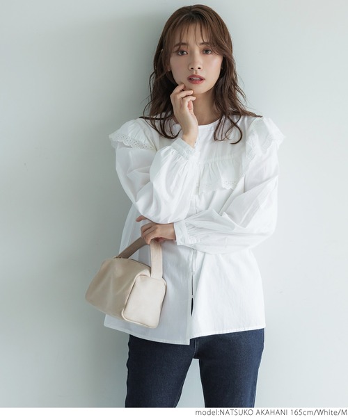 coca(coca)(コカ)の「コットン刺繍フリルブラウス(シャツ/ブラウス・レディース・キャメル/ホワイト・M/L)」の8枚目の写真