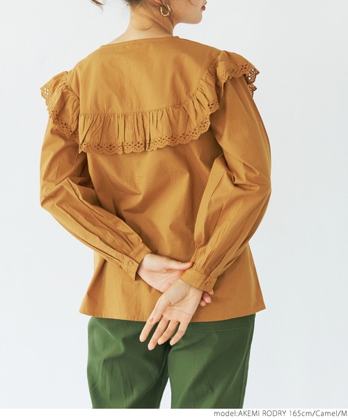 coca(coca)(コカ)の「コットン刺繍フリルブラウス(シャツ/ブラウス・レディース・キャメル/ホワイト・M/L)」の10枚目の写真
