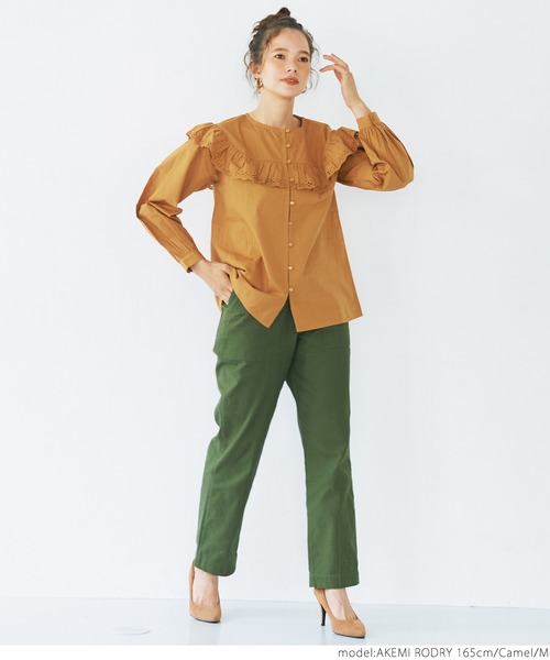 coca(coca)(コカ)の「コットン刺繍フリルブラウス(シャツ/ブラウス・レディース・キャメル/ホワイト・M/L)」の11枚目の写真