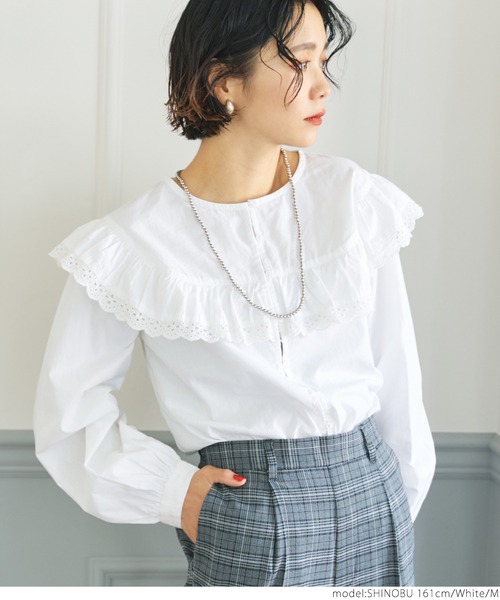 coca(coca)(コカ)の「コットン刺繍フリルブラウス(シャツ/ブラウス・レディース・キャメル/ホワイト・M/L)」の6枚目の写真