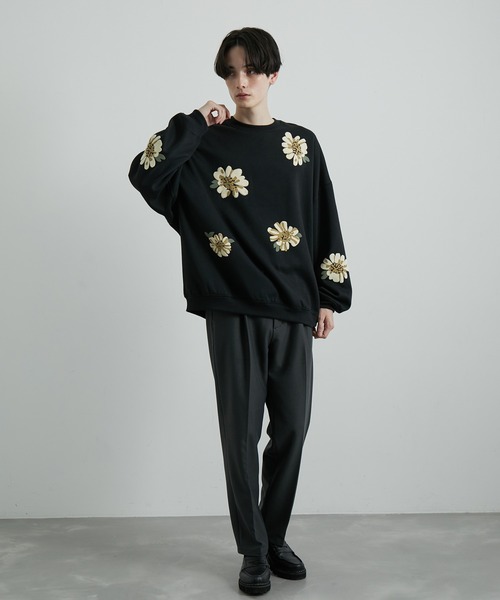 JUNRED（ジュンレッド）の「フラワーモチーフルーズスウェットプルオーバー（スウェット・メンズ・ホワイト/ブルー系その他2/ブラック・S/M/L）」の10枚目の写真