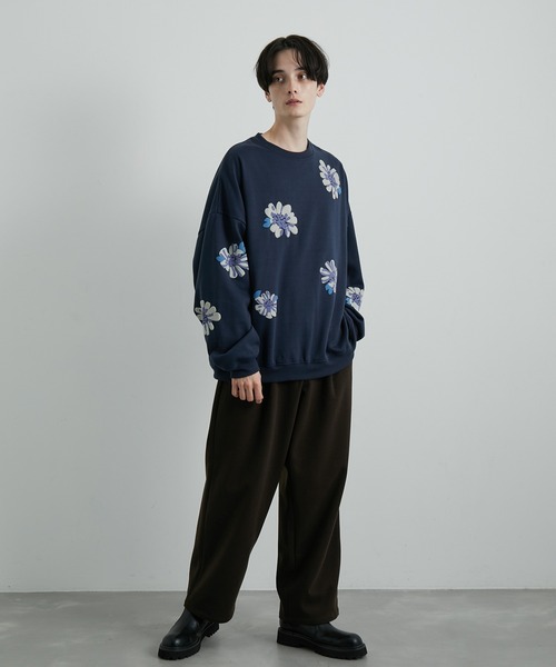 JUNRED（ジュンレッド）の「フラワーモチーフルーズスウェットプルオーバー（スウェット・メンズ・ホワイト/ブルー系その他2/ブラック・S/M/L）」の14枚目の写真