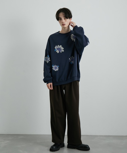 JUNRED（ジュンレッド）の「フラワーモチーフルーズスウェットプルオーバー（スウェット・メンズ・ホワイト/ブルー系その他2/ブラック・S/M/L）」の15枚目の写真